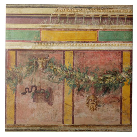 ANTIQUE ROMAN FRESCO,SATYR MASK,GARLAND,FRUITS  FLIESE (Vorderseite)