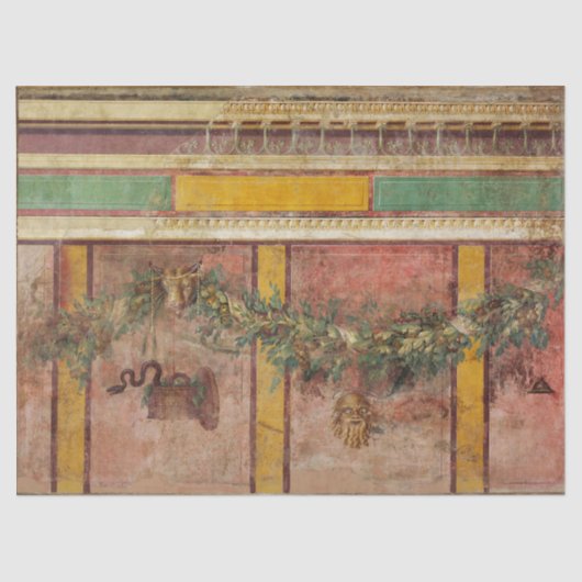 ANTIQUE ROMAN FRESCO,SATYR MASK,GARLAND,FRUITS  SEIDENPAPIER (Vorderseite)