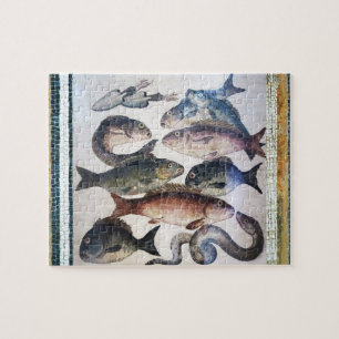 ANTIQUE ROMAN MOSAIC FISHES, OZEAN MEER LIFE SCENE PUZZLE