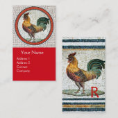 ANTIQUE ROMAN MOSAICA / ROOSTER MONOGRAM, rot Visitenkarte (Vorne/Hinten)
