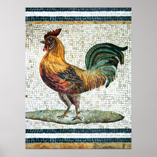 ANTIQUE ROMAN MOSAICA / ROOSTER POSTER