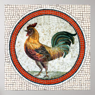 ANTIQUE ROMAN MOSAICA / ROOSTER POSTER