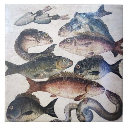 ANTIQUE ROMAN MOSAICS, FISCHE, MEERESLEBENSZENE FLIESE (Vorderseite)