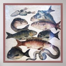 ANTIQUE ROMAN MOSAICS, FISCHE, MEERESLEBENSZENE POSTER