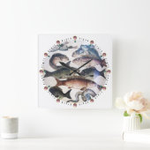 ANTIQUE ROMAN MOSAICS, FISCHE, MEERESLEBENSZENE QUADRATISCHE WANDUHR (Zuhause)