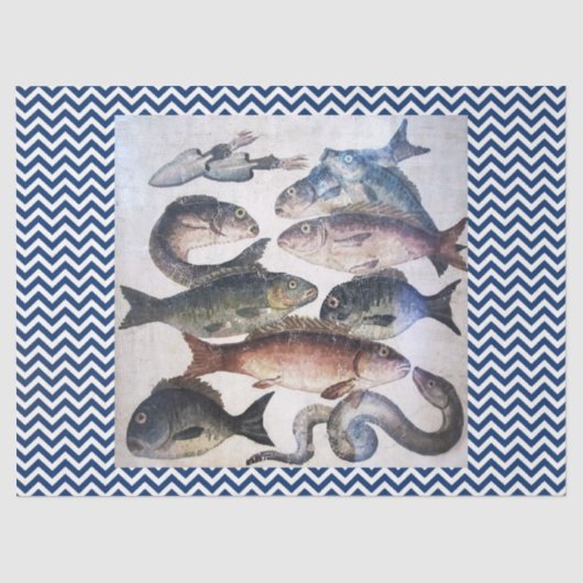 ANTIQUE ROMAN MOSAICS,FISCHE,OZEANSEESKENE SEIDENPAPIER (Vorderseite)