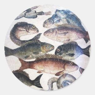 ANTIQUE ROMAN MOSAICS, FISCHE, OZEISCHER LEBENSZEN RUNDER AUFKLEBER