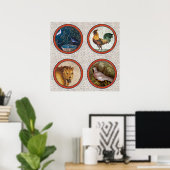 ANTIQUE ROMAN MOSAICS VÖGEL, ROOSTER UND LIEBE POSTER (Heimbüro)