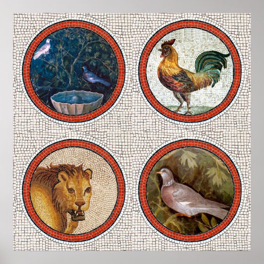 ANTIQUE ROMAN MOSAICS VÖGEL, ROOSTER UND LIEBE POSTER (Vorne)