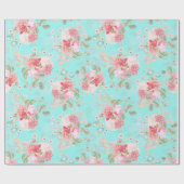 Antique Rose Bouquets von Redouté auf blau Geschenkpapier (Flach)