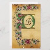 ANTIQUE ROSE MITTELALTERLICHES FLORALPARKIERMONOGR BRIEFPAPIER (Vorne/Hinten)