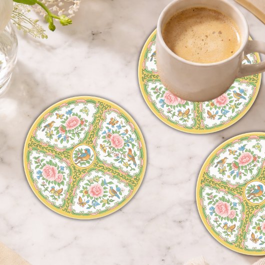 Antique Rose Yellow & Pink Floral Sandstone  Getränkeuntersetzer