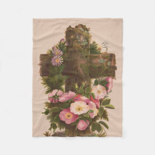 Antique Rustic Cross, Wild Roses, Easter Card, Fleecedecke (Vorderseite)