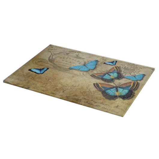 Antique Rustic Decoupage N Blue Butterflies Tee Schneidebrett (Ecke)