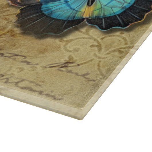 Antique Rustic Decoupage N Blue Butterflies Tee Schneidebrett (Ecke)