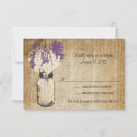 Antique Rustic Mason Jar Daisies Wildblumen UAWG RSVP Karte (Vorderseite)