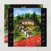 ANTIQUE RUSTISCHES DORF IN DER TUSKANIE, rot-blau Einladung (Vorne/Hinten)