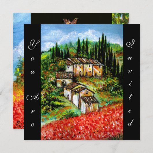 ANTIQUE RUSTISCHES DORF IN DER TUSKANIE, rot-blau Einladung (Vorne/Hinten)