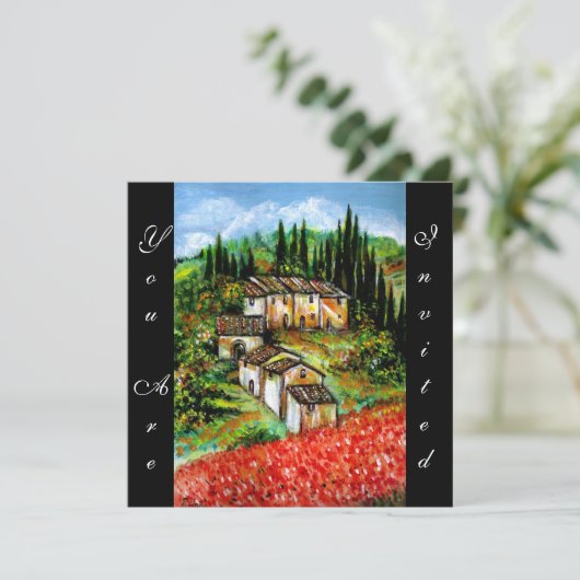 ANTIQUE RUSTISCHES DORF IN DER TUSKANIE, rot-blau Einladung (Stehend Vorderseite)