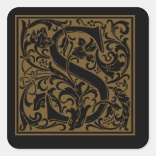 Antique S Monogram Quadratischer Aufkleber