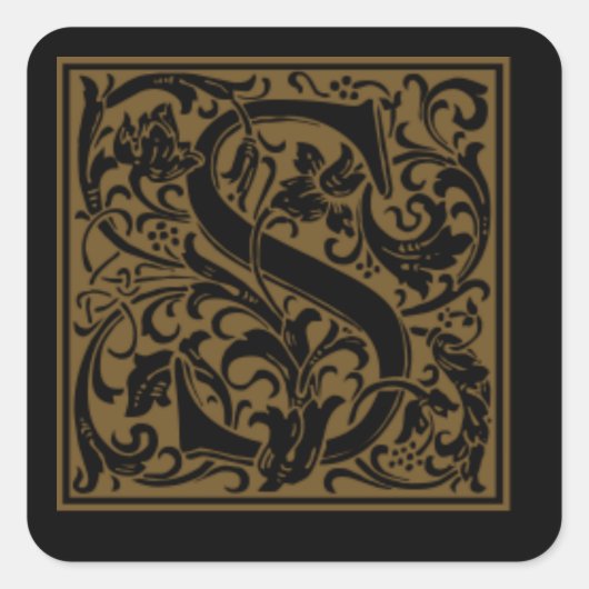Antique S Monogram Quadratischer Aufkleber (Vorderseite)