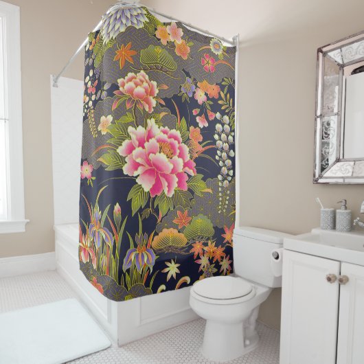 Antique Sage Green japanische Kimono Blume Duschvorhang (Beispiel)