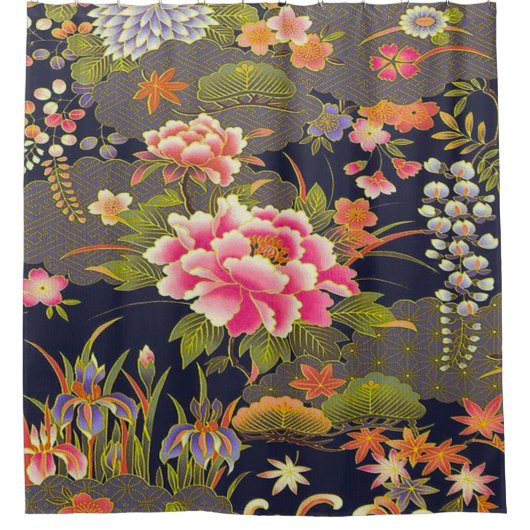 Antique Sage Green japanische Kimono Blume Duschvorhang (Vorderseite)