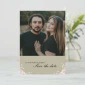 Antique Sage Green Whispered Petals Elegant photo Save The Date (Stehend Vorderseite)