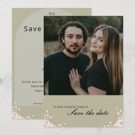 Antique Sage Green Whispered Petals Elegant photo Save The Date (Vorne/Hinten)