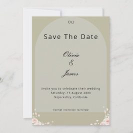 Antique Sage Green Whispered Petals Elegant Script Save The Date