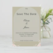 Antique Sage Green Whispered Petals Elegant Script Save The Date (Stehend Vorderseite)