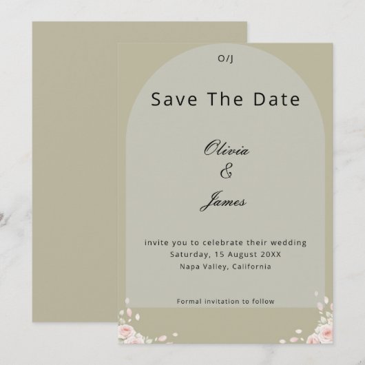 Antique Sage Green Whispered Petals Elegant Script Save The Date (Vorne/Hinten)