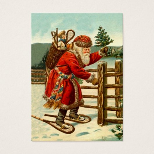ANTIQUE SANTA IN SNOWSHOES GIFTS TAG CARD (Vorderseite)
