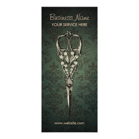 Antique Schere Elegant Damask Salon Werbekarte (Vorne)