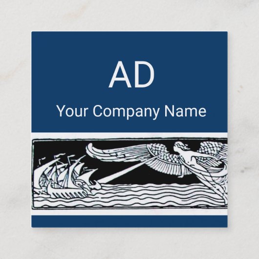 ANTIQUE SCHIFFE, Seereisen, Navy Blue Schwarz-weiß Quadratische Visitenkarte (Rückseite)