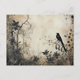 Antique Schwarze Blumen Gruseliger Schwarzer Vogel Feiertagspostkarte