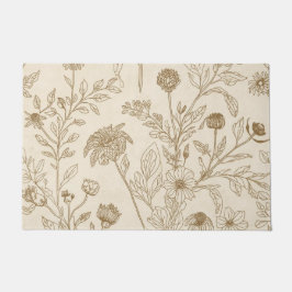 Antique Sepia Botanical Line Art Floral Pattern Fußmatte