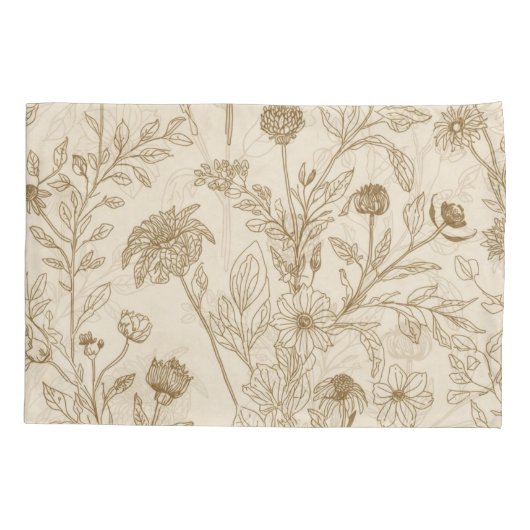 Antique Sepia Botanical Line Art Floral Pattern Kissenbezug (Rückseite)