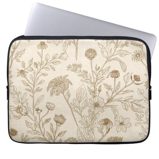 Antique Sepia Botanical Line Art Floral Pattern Laptopschutzhülle (Vorderseite)