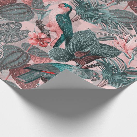 Antique Sepia Parrots Tropisches Dschungelmuster Geschenkpapier (Ecke)