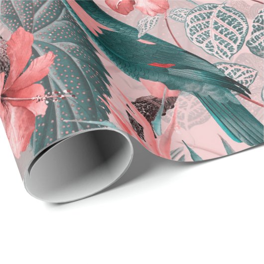 Antique Sepia Parrots Tropisches Dschungelmuster Geschenkpapier (Rolleneckpunkt)