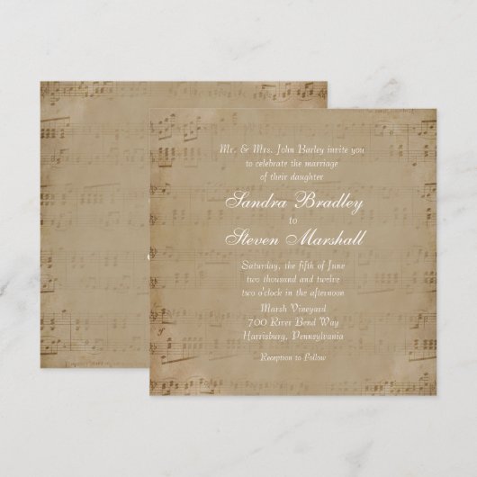 Antique Sheet Music Theme Wedding Einladung (Vorne/Hinten)