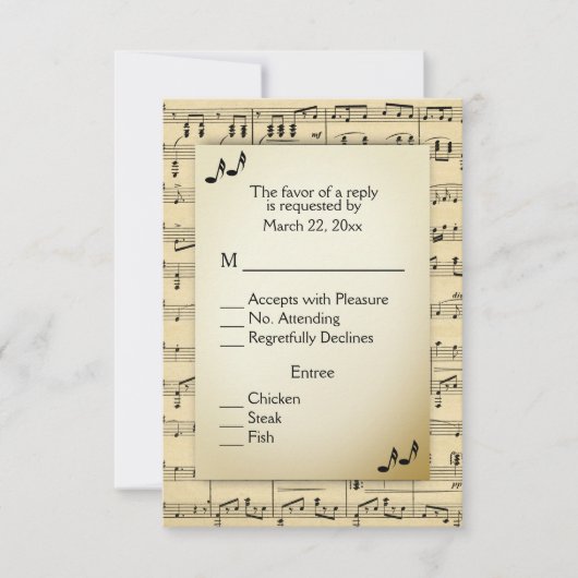 Antique Sheet Music UAWG mit Menüauswahl RSVP Karte (Vorderseite)
