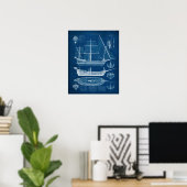 Antique Ship Blueprint I Poster (Heimbüro)