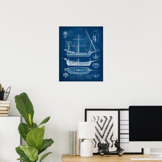 Antique Ship Blueprint I Poster (Heimbüro)
