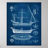 Antique Ship Blueprint I Poster (Vorne)