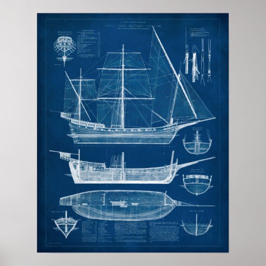 Antique Ship Blueprint I Poster (Vorne)