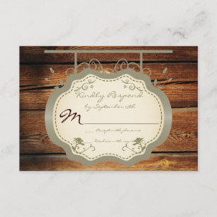 Antique Sign Rustic Country Wedding RSVP Cards Karte