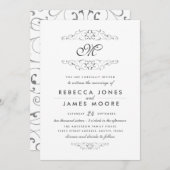 Antique Silver Blüh Monogram Wedite Einladung (Vorne/Hinten)