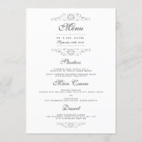 Antique Silver Blüh Wedding Dinner Menü